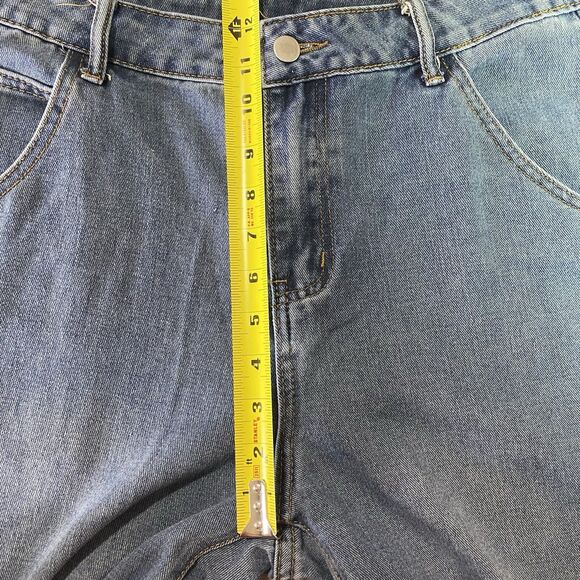 DAZY Jeans Wide Leg Baggy Fit High Rise Cuffed Denim Medium Wash Womens XL Blue - Picture 7 of 12